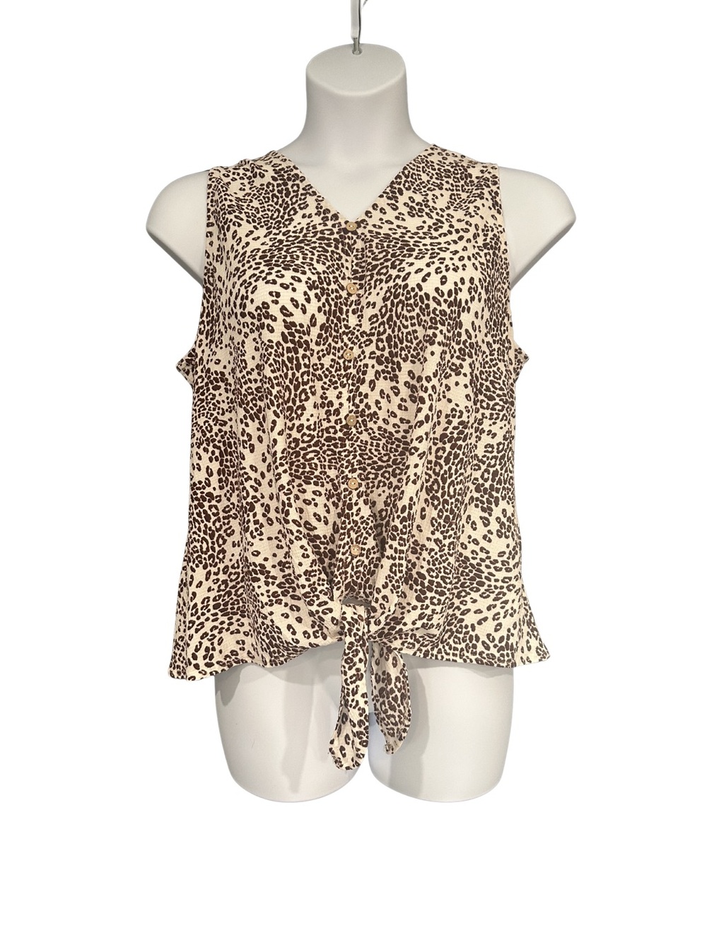 Joie de Vivre Women’s Plus-Size 2X Sleeveless Leopard Tie-Front Blouse - Picture 2 of 7